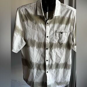 Buffalo David Bitton Short-Sleeve Button-Down Shirt in Off-White and Khaki. XXL